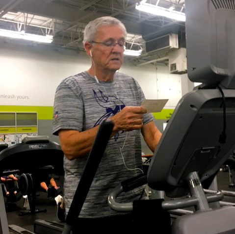 Ray Agrimson memorizing scripture on the treadmill
